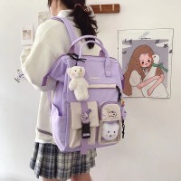  Preppy Purple Backpack Women Waterproof Candy Colors Backpacks Fancy High School Bags 